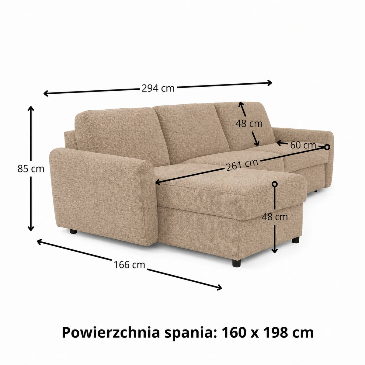 DOLLY corner sofa with daily sleeping function, Italian frame, 160 cm mattress and bedding container
