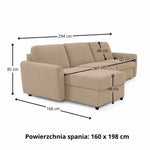 DOLLY corner sofa with daily sleeping function, Italian frame, 160 cm mattress and bedding container