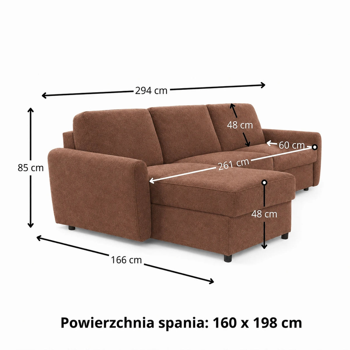 DOLLY corner sofa with daily sleeping function, Italian frame, 160 cm mattress and bedding container