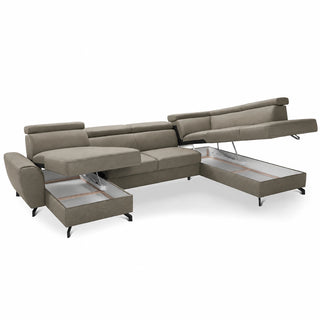 DUE U-shaped extendable corner sofa with adjustable headrests and two containers