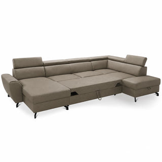 DUE U-shaped extendable corner sofa with adjustable headrests and two containers