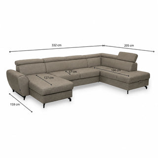 DUE U-shaped extendable corner sofa with adjustable headrests and two containers
