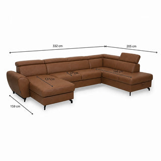 DUE U-shaped extendable corner sofa with adjustable headrests and two containers