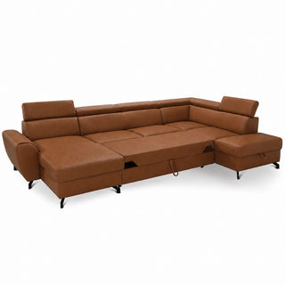 DUE U-shaped extendable corner sofa with adjustable headrests and two containers