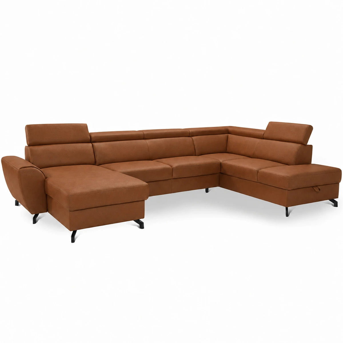 DUE U-shaped extendable corner sofa with adjustable headrests and two containers