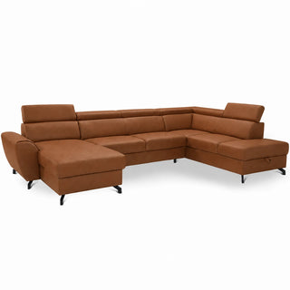 DUE U-shaped extendable corner sofa with adjustable headrests and two containers