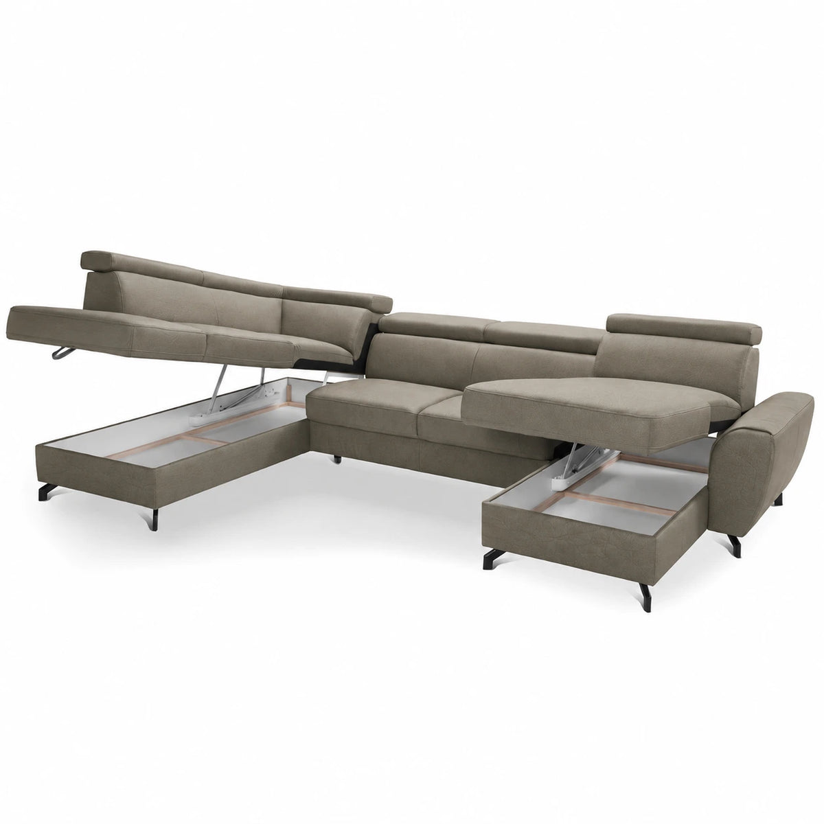 DUE U-shaped extendable corner sofa with adjustable headrests and two containers
