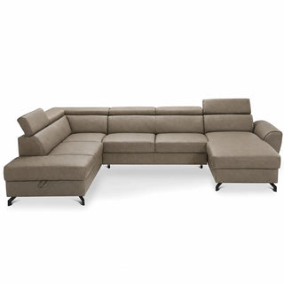 DUE U-shaped extendable corner sofa with adjustable headrests and two containers