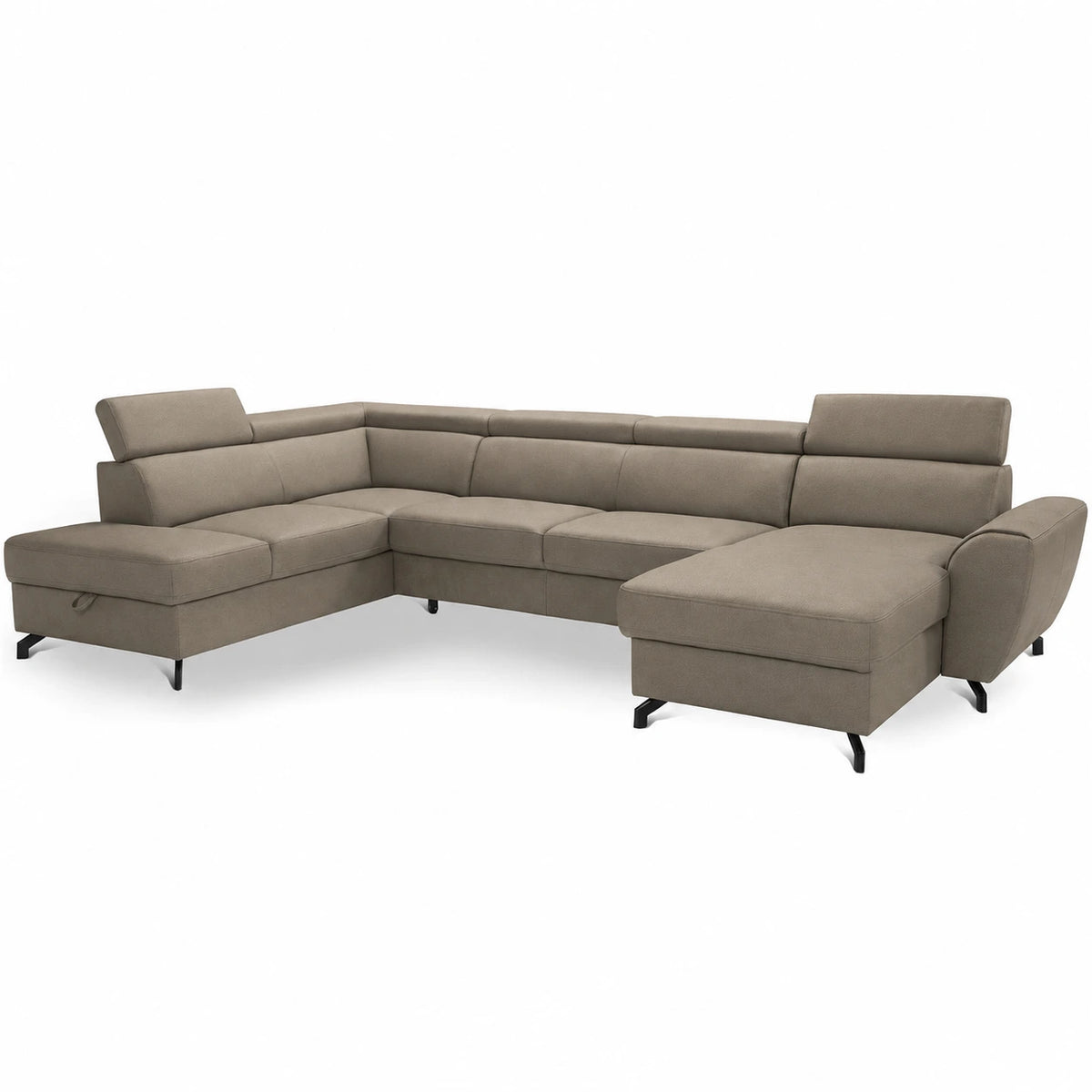 DUE U-shaped extendable corner sofa with adjustable headrests and two containers