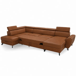 DUE U-shaped extendable corner sofa with adjustable headrests and two containers