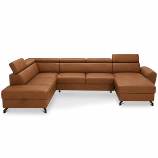 DUE U-shaped extendable corner sofa with adjustable headrests and two containers
