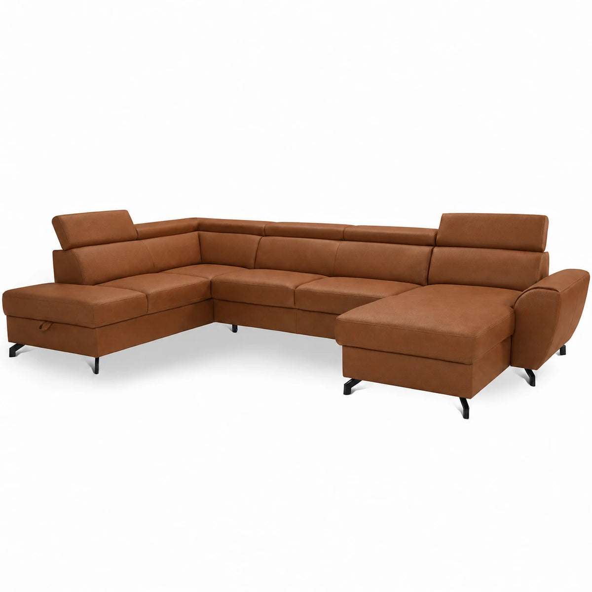 DUE U-shaped extendable corner sofa with adjustable headrests and two containers
