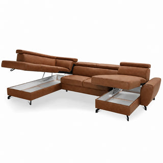 DUE U-shaped extendable corner sofa with adjustable headrests and two containers