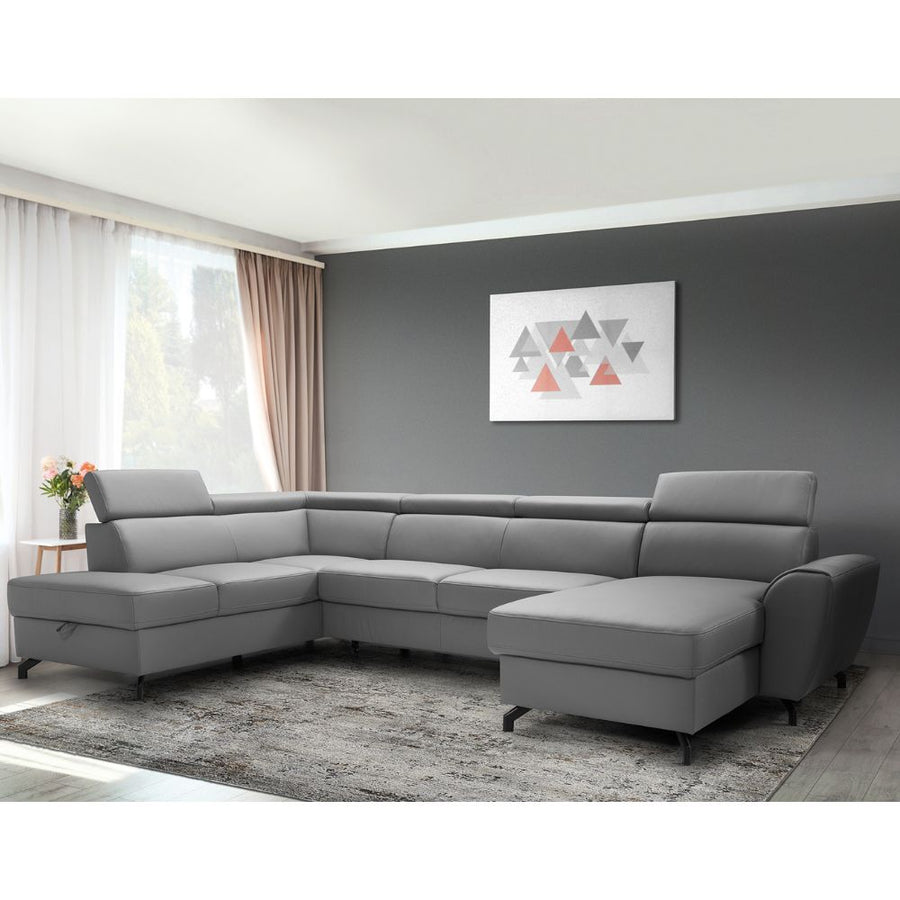 DUE U-shaped extendable corner sofa with adjustable headrests and two containers