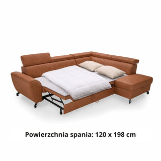Narożnik skórzany DUE z funkcją spania i pojemnikiem oraz ruchomymi zagłówkami