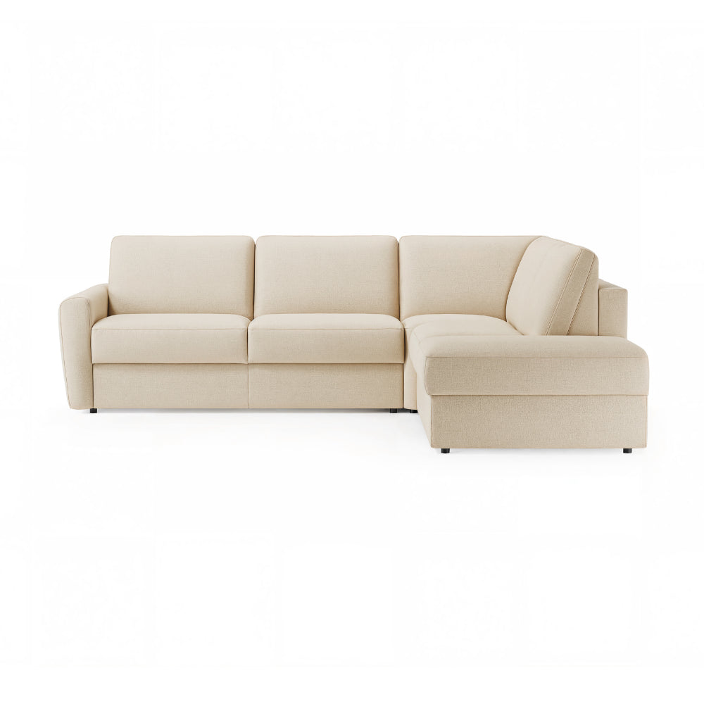 Narożnik DOLLY z otomaną funkcja spania codziennego stelaż włoski z materacem 140 cm i pojemnikiem na pościel