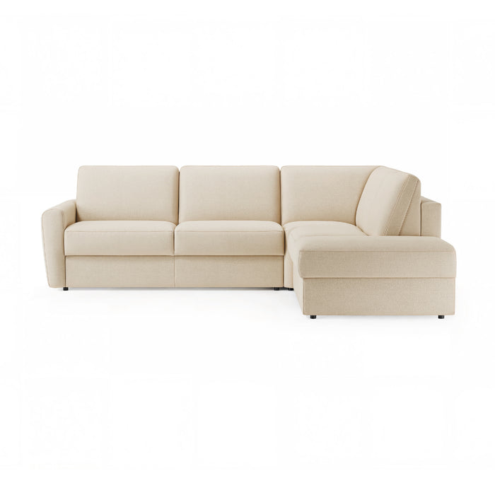 Narożnik DOLLY z otomaną funkcja spania codziennego stelaż włoski z materacem 140 cm i pojemnikiem na pościel