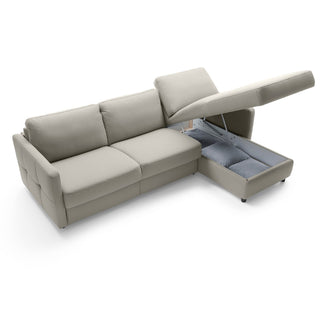 Narożnik EMA z funkcją spania codziennego stelaż włoski z materacem 140 cm i pojemnikiem na pościel