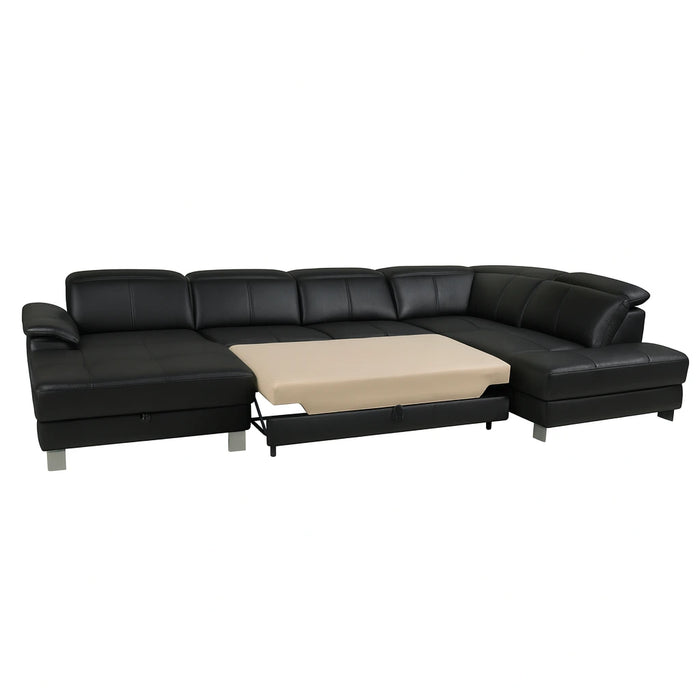 Narożnik U-kształtny skórzany MANTUA rozkładany z regulowanymi zagłówkami i pojemnikiem