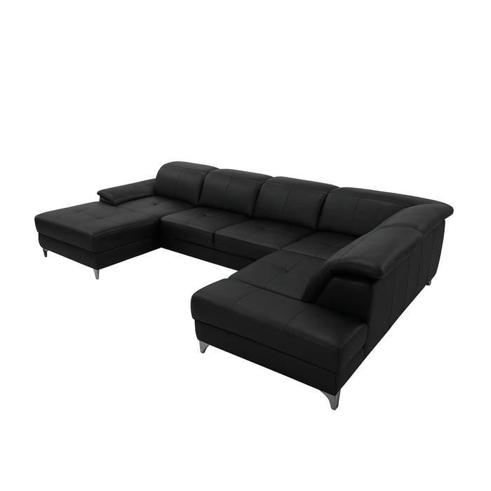 Narożnik U-kształtny skórzany MANTUA rozkładany z regulowanymi zagłówkami i pojemnikiem