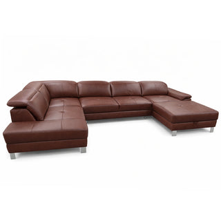 Narożnik U-kształtny skórzany MANTUA rozkładany z regulowanymi zagłówkami i pojemnikiem