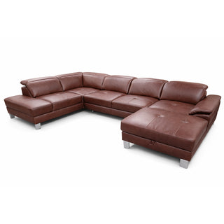 Narożnik U-kształtny skórzany MANTUA rozkładany z regulowanymi zagłówkami i pojemnikiem