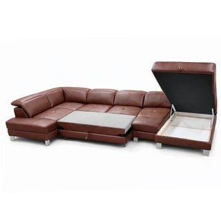 Narożnik U-kształtny skórzany MANTUA rozkładany z regulowanymi zagłówkami i pojemnikiem