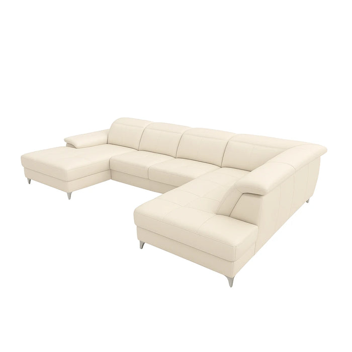 Narożnik U-kształtny skórzany MANTUA rozkładany z regulowanymi zagłówkami i pojemnikiem