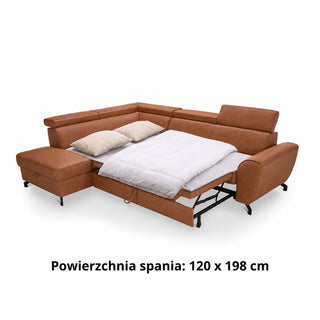 Narożnik skórzany DUE z funkcją spania i pojemnikiem oraz ruchomymi zagłówkami