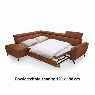 Narożnik skórzany DUE z funkcją spania i pojemnikiem oraz ruchomymi zagłówkami