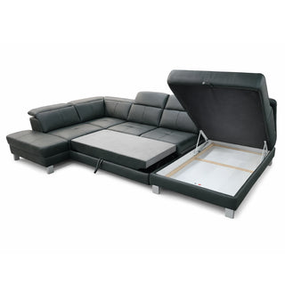 Narożnik U-kształtny skórzany MANTUA rozkładany z regulowanymi zagłówkami i pojemnikiem