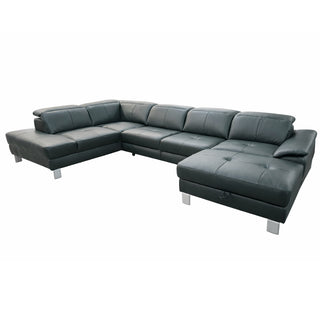 Narożnik U-kształtny skórzany MANTUA rozkładany z regulowanymi zagłówkami i pojemnikiem