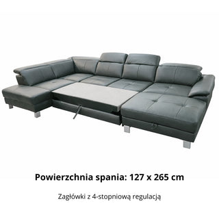 Narożnik U-kształtny skórzany MANTUA rozkładany z regulowanymi zagłówkami i pojemnikiem