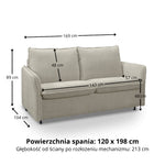 Sofa NUNO 2 osobowa z funkcją spania codziennego stelaż włoski z materacem 120 cm