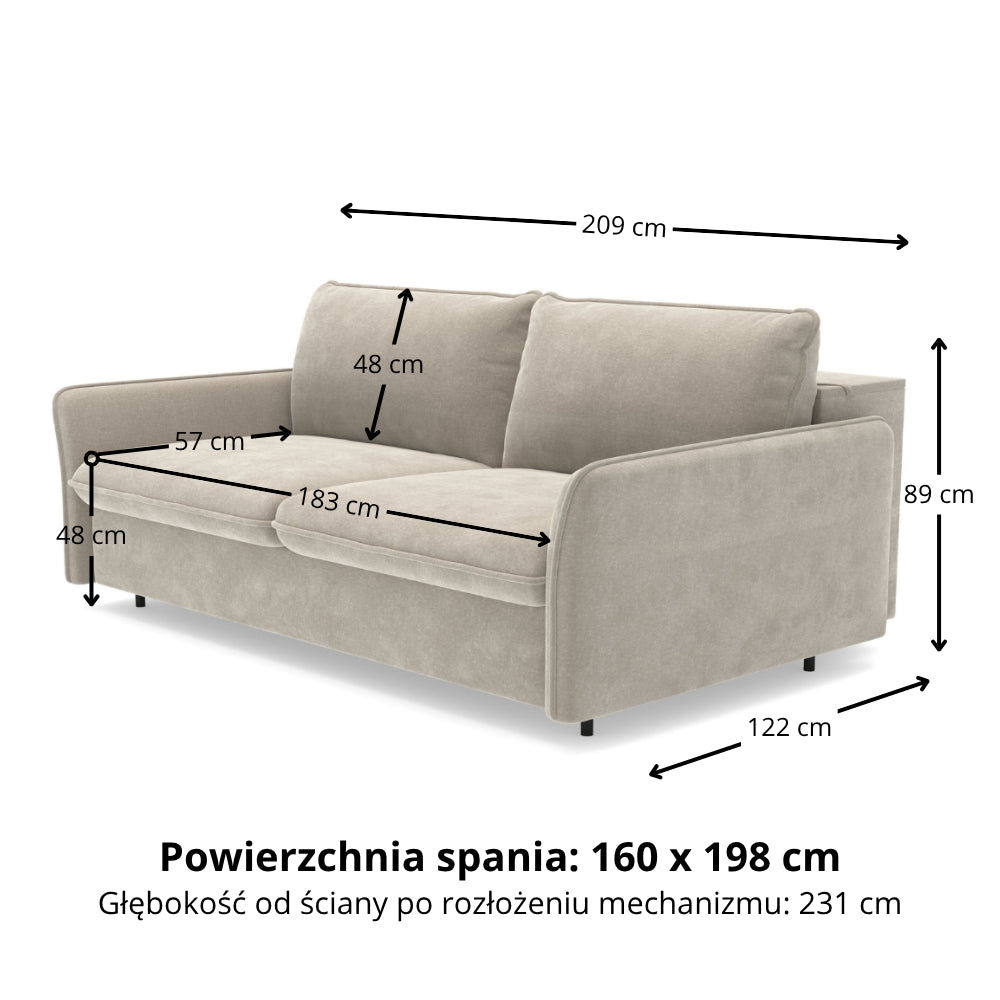 NUNO 3-seater sofa with daily sleeping function, Italian frame, 160 cm mattress and storage box