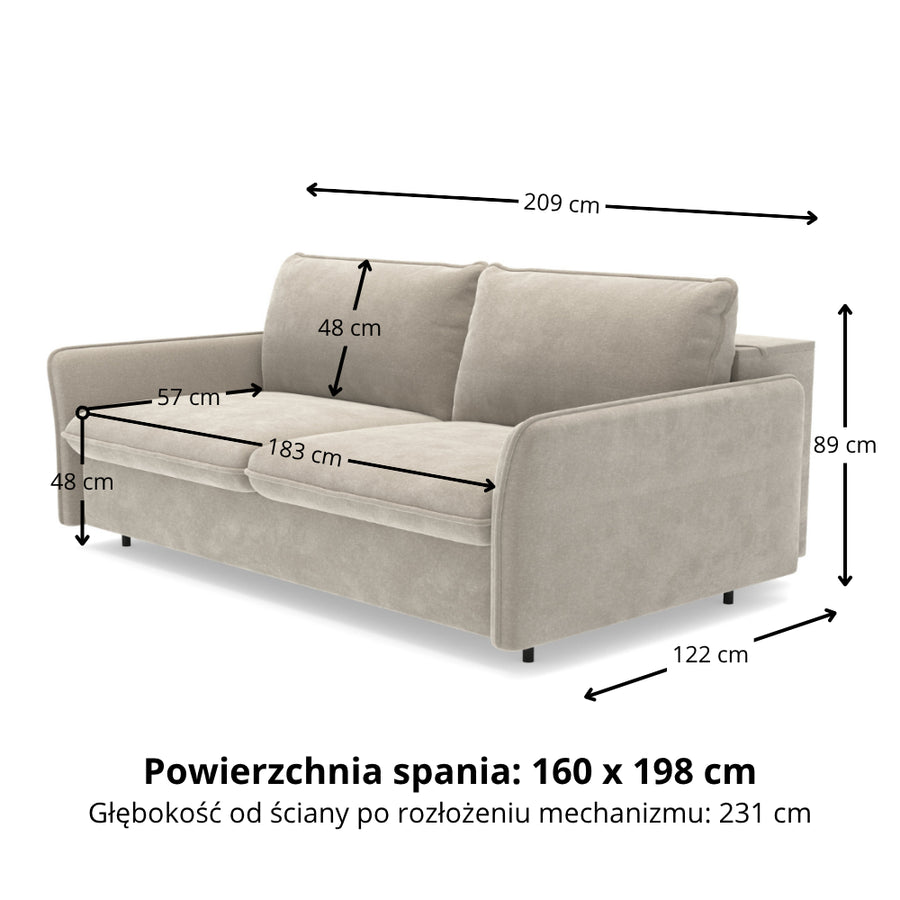 NUNO 3-seater sofa with daily sleeping function, Italian frame, 160 cm mattress and storage box