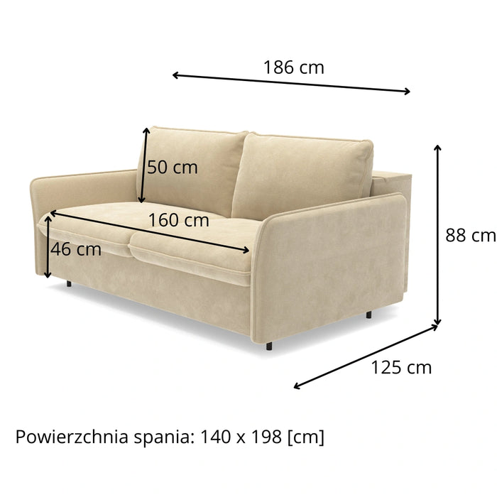 Sofa NUNO 2,5-osobowa z funkcją spania codziennego stelaż włoski z materacem 140 cm i pojemnikiem