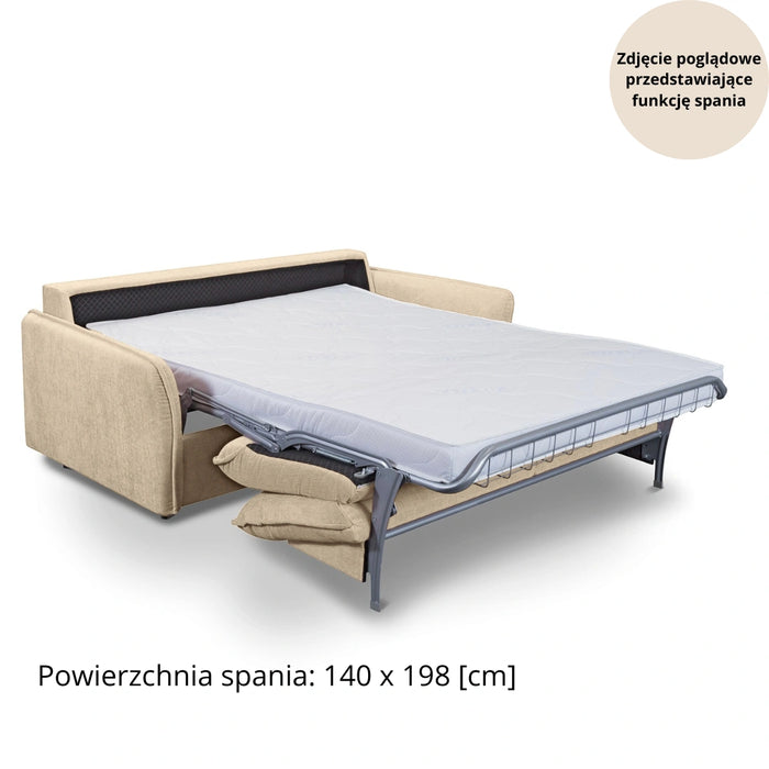 Sofa NUNO 2,5-osobowa z funkcją spania codziennego stelaż włoski z materacem 140 cm i pojemnikiem