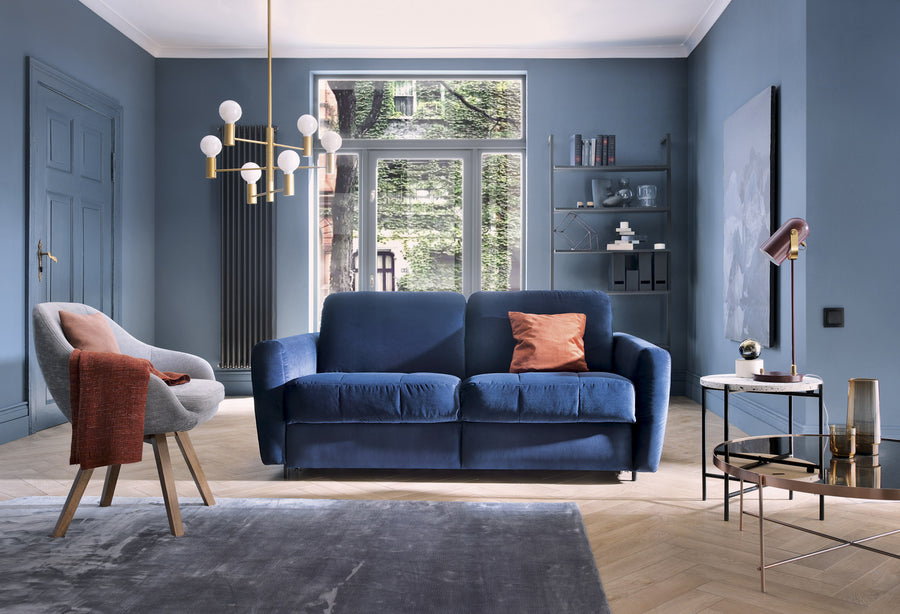 Sofa OLBIA 2 osobowa z funkcją spania stelaż włoski z materacem 120 cm
