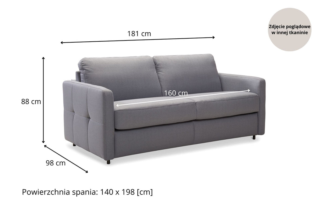 Sofa EMA 2,5 osobowa z funkcją spania codziennego stelaż włoski z materacem 140 cm