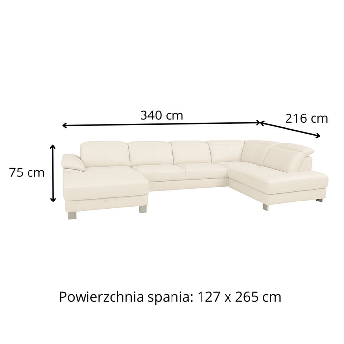Narożnik U-kształtny skórzany MANTUA rozkładany z regulowanymi zagłówkami i pojemnikiem