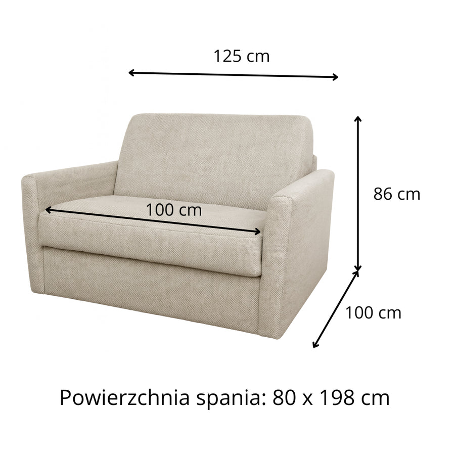 RADIUS armchair with daily sleeping function, Italian frame with 80 cm mattress