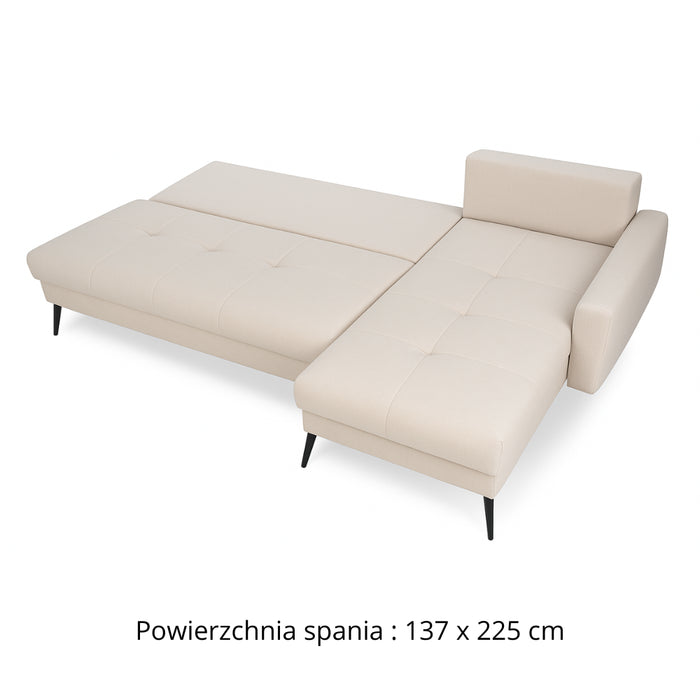 Narożnik RANDAL z funkcją spania i pojemnikiem na pościel na wysokich nóżkach