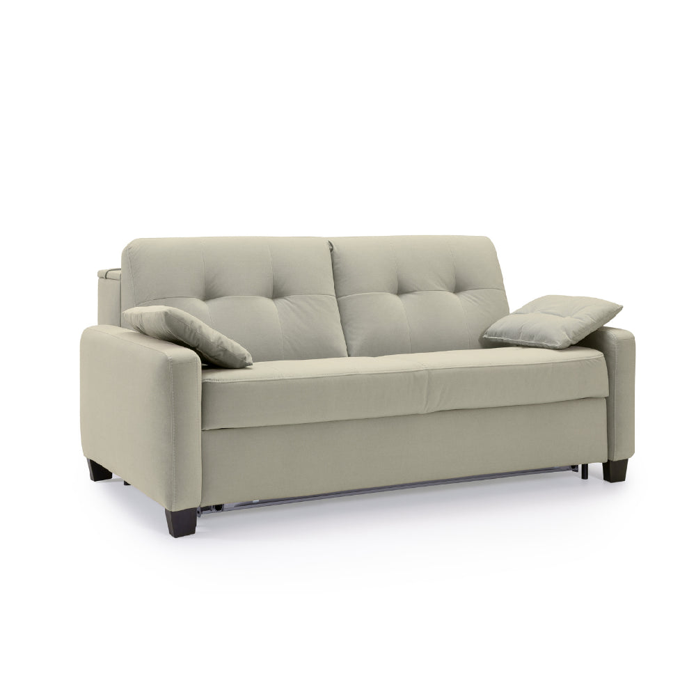 Sofa AURA 2 osobowa z funkcją spania codziennego stelaż włoski z materacem 120 cm z pojemnikiem na drewnianych nóżkach