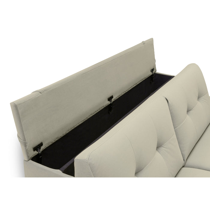 Sofa AURA 2 osobowa z funkcją spania codziennego stelaż włoski z materacem 120 cm z pojemnikiem na drewnianych nóżkach