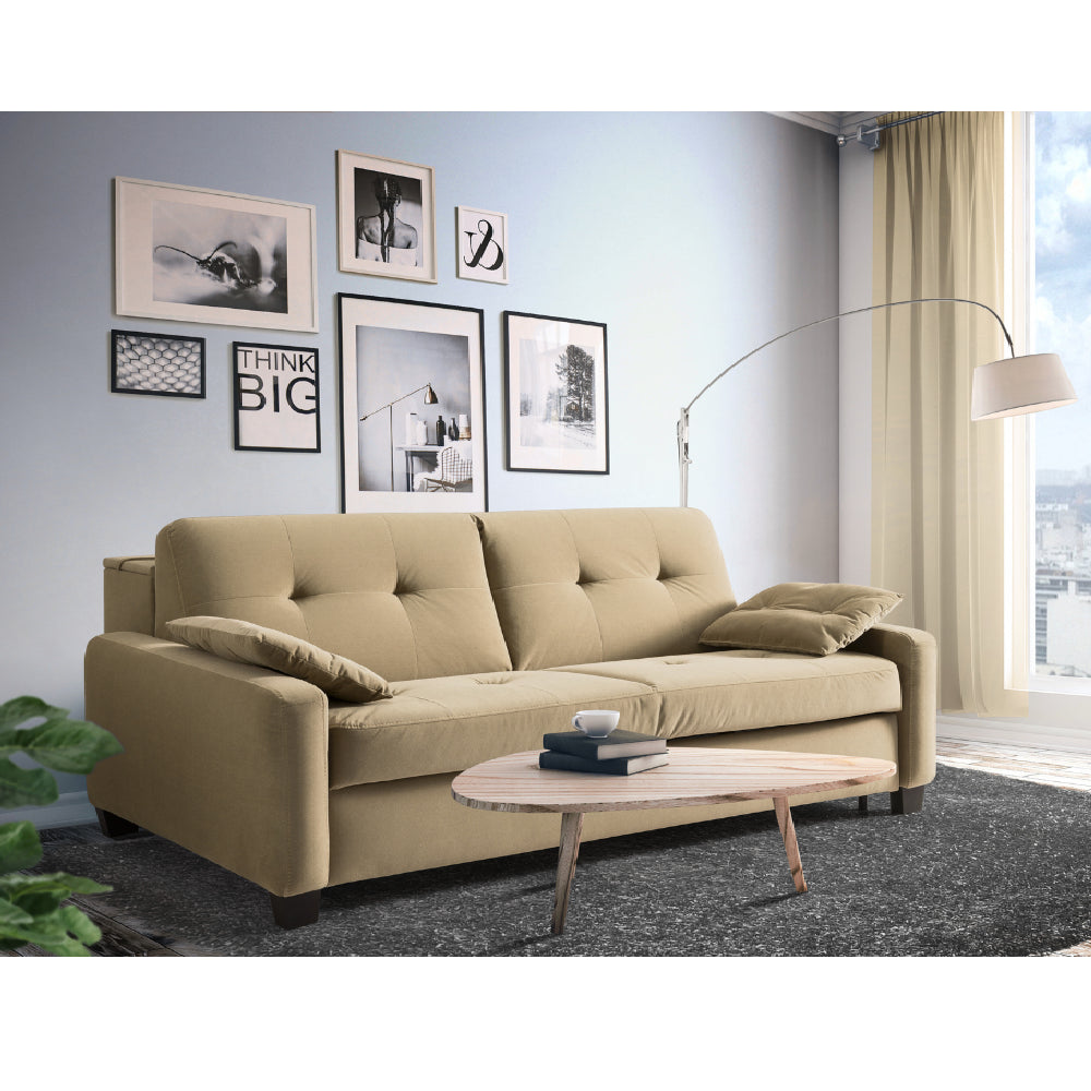 Sofa AURA 3 osobowa z funkcją spania codziennego stelaż włoski z materacem 160 cm z pojemnikiem na drewnianych nóżkach