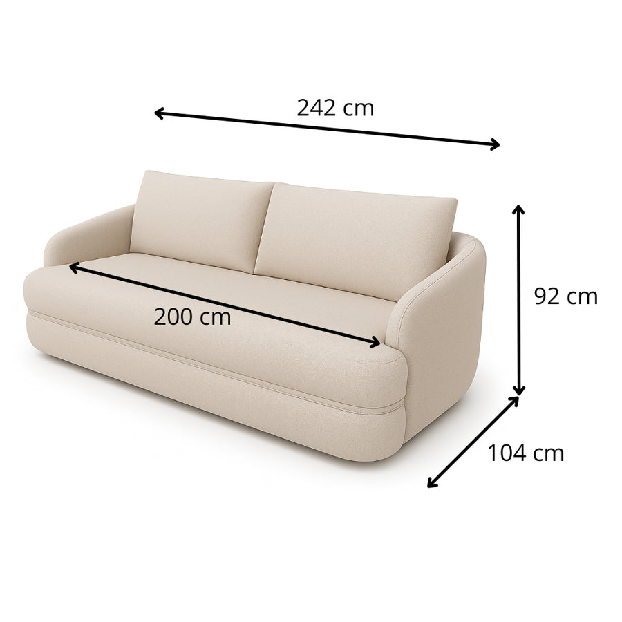 Sofa Lush obła rozkładana z pojemnikiem na pościel