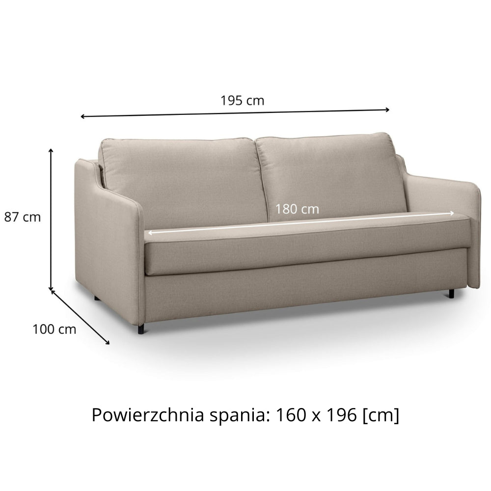 Sofa SOL 3 osobowa z funkcją spania stelaż włoski z materacem 160 cm