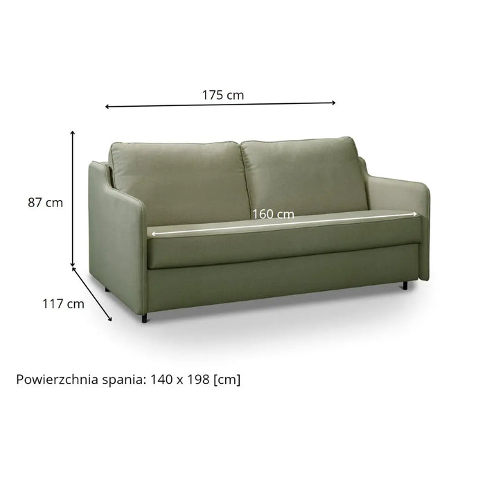 Sofa SOL 2,5 osobowa z funkcją spania stelaż włoski z materacem 140 cm i pojemnikiem