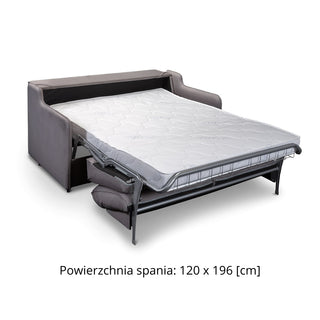 Sofa SOL 2 osobowa z funkcją spania stelaż włoski z materacem 120 cm i pojemnikiem